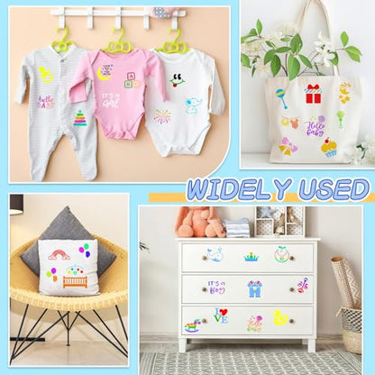 Augshy 56 Pieces Baby Shower Stencils for Painting Cute Onesie Pattern 3 in | Reusable Animal Pattern Templates, Bodysuit Shoes Bibs Clothes Crafting, Cute Baby Shower Cake Decorating, 3 Inch - style: Baby Shower