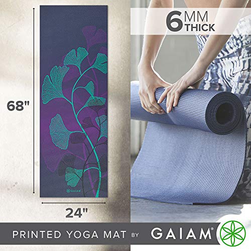Gaiam Premium Yoga Mat, 6mm Thick Print Mat - color: Lily Shadows