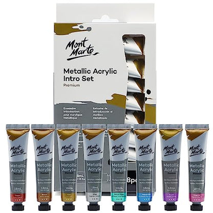 Mont Marte Metallic Acrylic Paint Set 8 Piece x 18 ml Tubes, Lightfast Colors with Smooth Consistency and Opaque Metallic Finish. - size: 0.61 Fl Oz (Pack of 1)