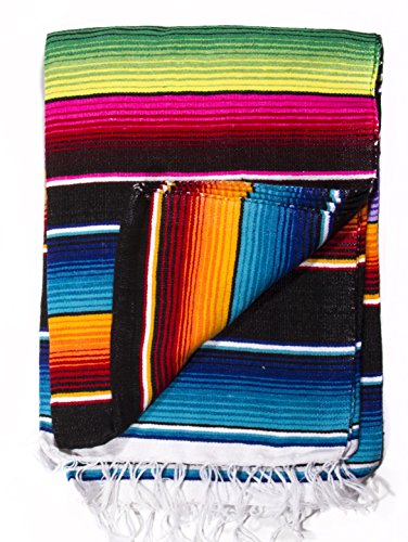 Del Mex Mexican Serape Blanket (X-Large, Black) - color: Black, size: X-Large
