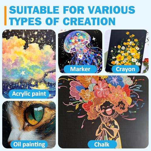 12 Pack Canvas for Painting 8x10 Inch, Black Canvas Boards for Painting Cotton Primed Acid Free Blank Canvas Panels for Oil, Acrylic Paint and Tempera. - size: black canvas 8x10in 12pack