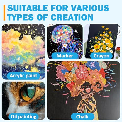 12 Pack Canvas for Painting 8x10 Inch, Black Canvas Boards for Painting Cotton Primed Acid Free Blank Canvas Panels for Oil, Acrylic Paint and Tempera. - size: black canvas 8x10in 12pack