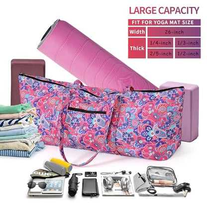 Boulder Bee | Yoga Mat Bag | Large Yoga Mat Carrier with Wet Pocket | Yoga Gifts | Gym Tote Bag for Women - color: Tote-Bright Pink
