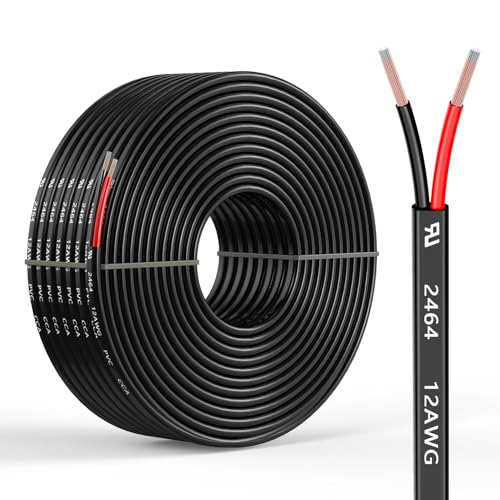 12 Gauge 2 Conductors 50FT Electrical Wire, Flexible Low Voltage PVC Copper Clad Aluminum Extension Cord for Car Speaker Wire, Car Lighting, LED Wire, Outdoor Lighting, Residential Wiring, 12V/24V DC - size: 50FT, style: 12AWG