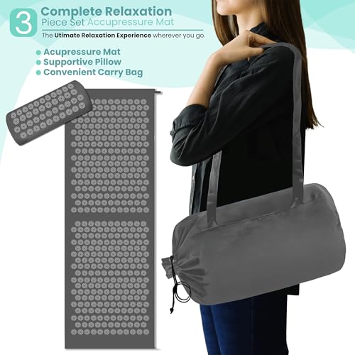 Sivan Acupressure Mat & Pillow Set for Back & Neck (XL, Gray/Gray) - color: Gray/Gray, size: XL