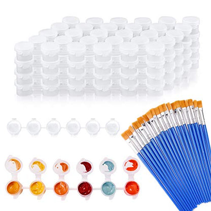 20 Empty Paint Containers with Lids - Mini Paint Pods, 120 Pots, 3 ml/0.1 oz - Perfect for Kids, Schools & Festivals - color: 20 Strips+20 Flat Brush