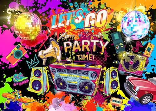 10X8ft Graffiti 80's 90's Backdrop Urban Retro Birthday Hip Hop Rock Punk Music Disco Neon Background Cake Table Decoration Banner Photography Photo Booth Props - size: 10'x8'