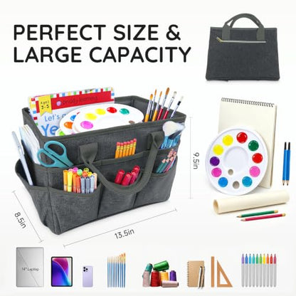 Craft Organizer Tote Bag,Art Supply Organizer Bag for Craft Supplies | 11 Pockets,Portable Handle,Collapsible Design,Reinforced Base,Sturdy Art Caddy Bag for Scrapbooking,Craft,Art,Sewing