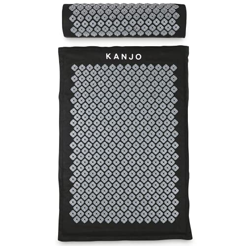 Kanjo 허리 통증 완화 및 목 통증 완화를 위한 지압 매트 및 베개 세트, 근육 통증 완화를 위한 압력점 포함, 여행 가방 포함 - 블랙 XL - color: XL 오닉스