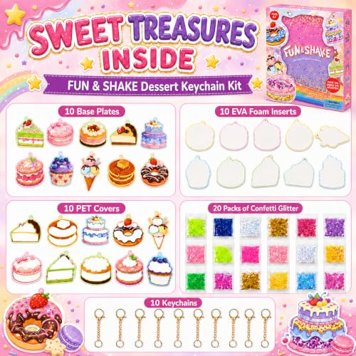 DIY Glitter Craft Kit with Keychains - Mess-Free Arts and Crafts for Kids Ages 4-8, Fun Shake-It Activity, Creative Travel Toys, Party Favors & Birthday Gifts for Girls 4-9 - color: Purple-Pink