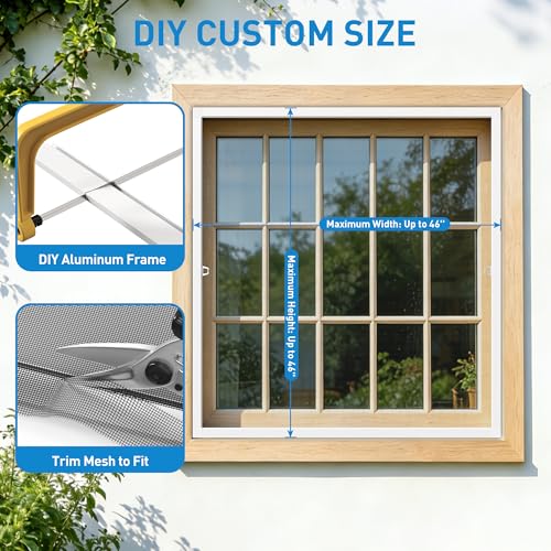 1 Pack White Window Screen Frame Kit with Aluminum Frames Up to 46" X 46" | 46"X99" Heavy Duty Sturdy 304 SS Mesh for Windows Screen Replacement, Includes All Tools & Hardware for Home, Patio, Porch - color: 304 SS Mesh White, size: 46 in X 46 in (1 Pack)