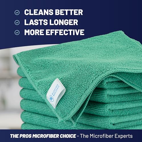MW PRO Microfiber Cleaning Cloths (12 Pack, 12"x12", Green) - Commercial Grade Housekeeping Towels & Janitorial Rags - Lint Free & Streak Free for Windows, Glass & Auto Detailing - Washable 300+ Times - color: Green, size: 12 Count (Pack of 1)