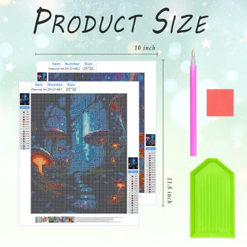 XUNLURY Enchanted Mushroom Diamond Art Kits 2 Pcs, Fantasy Glow Mushroom Forest Diamond Painting Kits for Adults Beginners, Full Drill Diamonds Dots for Home Decor, 9.8x11.8 Inch - color: color_5, size: 10 x 11.8 inches