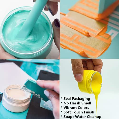 JAJADO Letter Stencils Symbol Numbers Stencils Paint Kit 14pcs, 5 Pcs Reusable Alphabet Templates, 3 Pcs Mini Squeegees, 6 Jars Chalk Paste Paint for Wood, Gift and Card Making, Fabric, Rock, Sign - color: 5+6+3