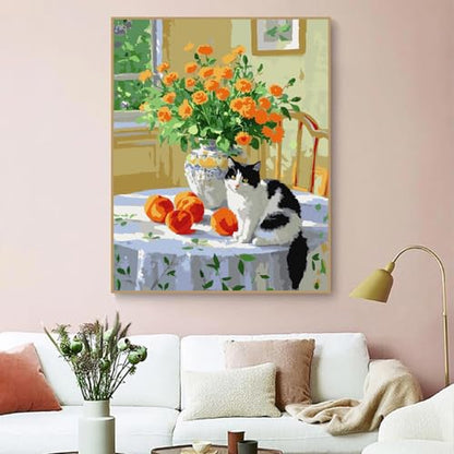 ZRIZQ Paint by Numbers Kit for Adults Beginner,Flowers and Cat,16x20 | Full set with wooden brushes,rolled canvas,rich paints.Calming activity.Beginner friendly.Just open and paint. - color: 16"X20"Rolled Canvas-Flowers 8