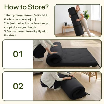 Syrinx Water Resistant Japanese Floor Mattress Futon, King Size 80"x76" - color: Black, size: King(80"L x 76"W x 4"Th)