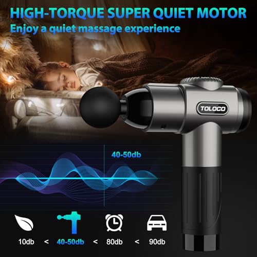 TOLOCO Massage Gun, Deep Tissue Back Massage for Athletes for Pain Relief, Percussion Massager with 10 Massages Heads & Silent Brushless Motor, Fathers Day Dad Gifts, Grey - color: Grey