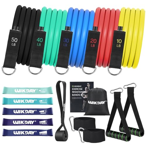 WIKDAY Exercise Resistance Bands with Handles for Working Out Workout Bands Set with Door Anchor for Physical Therapy, Yoga, Pilates - color: Multicolor & Blue, size: Light (10-150lb & 5-40lb)