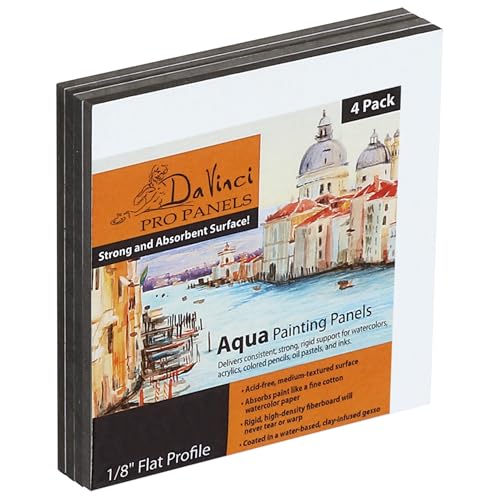 Jerry's Artarama Da Vinci Aqua Pro Panels - 5x5" - Pk of 4-1/8" Thick Rigid Watercolor Board with Acid-Free Surface, Clay-Infused Gesso, Ideal Watercolor Boards for Painting Mixed Media - size: 5x5" - Pk of 4