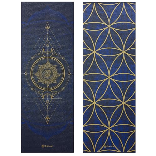Gaiam Yoga Mat - Premium 6mm Print Reversible Extra Thick Non Slip Exercise & Fitness Mat for All Types of Yoga, Pilates & Floor Workouts (68" x 24" x 6mm Thick) - color: Metallic Sun & Moon
