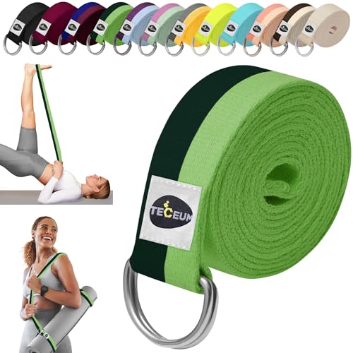 TECEUM 2 IN 1 Yoga & Mat Strap for Stretching – Cotton – 6/8/10 ft | Adjustable Non-Slip Belt in 30+ Colors for Yoga, Pilates, Physical Therapy, Fitness, Home Workouts and Carrying Mats - color: Green Avocado, size: 6 ft