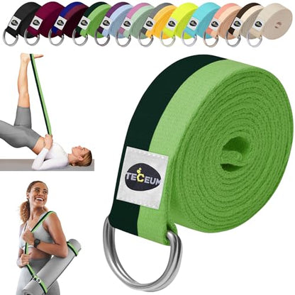 TECEUM 2 IN 1 Yoga & Mat Strap for Stretching – Cotton – 6/8/10 ft - color: Green Avocado, size: 6 ft