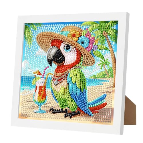 YarnWhimsy Macaw Parrot Diamond Art Kits for Kids with Frame 7x7 inch | DIY Creative Animal Small Diamond Painting for Kids Bird, Easy Gem Arts for Children for Home Wall Decor - color: CC1132-US