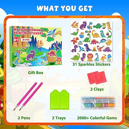 Labeol Diamond Art Kits for Kids Boys and Girls Ages 6-8-10-12 Easy to DIY Creative Diamond Art Sticker Craft by Numbers Kits for Kids and Adult Beginners (New Dinosaurs) - style: New dinosaurs