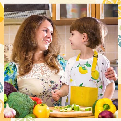 2 Pack Kids Apron, Cute Cooking Aprons, Waterproof Art Apron with Pockets, Toddler Painting Artist Apron Adjustable - color: Lemon, size: 45*62cm