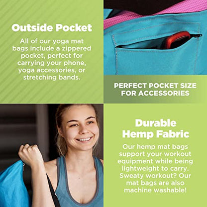 Natural Hemp Fabric Yoga Mat Bag with Shoulder Strap - Lightweight and Durable Gym Bag to Carry the Extra Large Mat Sizes - Ideal for Yoga, Pilates & Fitness Equipment - Made in USA, 8" X 32" - color: Hemp Cranberry