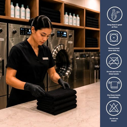 Bulk 72-Pack Professional Salon Spa & Wellness Towels, 16" x 27", Black - color: Black, size: 72 Pack