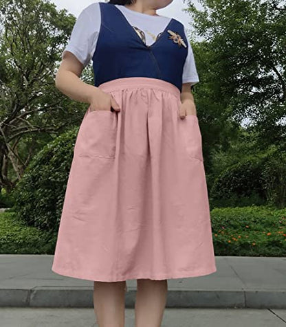 Unisex Chef Aprons White Retro Cotton Maid Short 2 Pockets Waist Waiter Waitress Half Apron - color: Cotton Pink