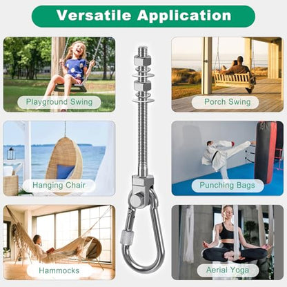 SELEWARE 6Pcs Heavy Duty Swing Hangers, 1500LB Capacity Stainless Steel Swing Set Hooks for Wood/Steel Beam, 5" x M2/5" Porch Swing Hardware for Playground Swing Hammock Chair Yoga Silk Punching Bag - color: 6 Pack Swing Hangers (5" X M2/5" Threaded Rod)