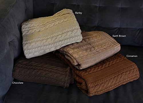 Viverano Organic Cotton Cable Knit Throw Blanket, 50 X 70, Super Soft (Earth Brown)