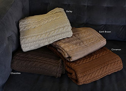 Viverano Organic Cotton Cable Knit Throw Blanket, 50 X 70, Super Soft (Earth Brown)