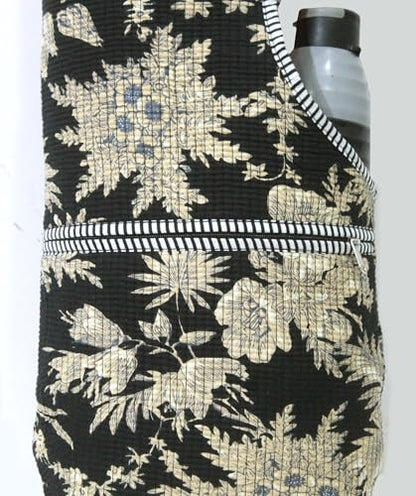 INDIAN CRAFT CASTLE Yoga Mat Bag | Tote Mat Bag | Sling Yoga Tote w/Large Side Pocket & Zipper Pocket | Yoga Mat Carrier Fits Most Size Mats - color: Black and cream