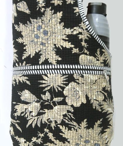 INDIAN CRAFT CASTLE Yoga Mat Bag | Tote Mat Bag | Sling Yoga Tote w/Large Side Pocket & Zipper Pocket | Yoga Mat Carrier Fits Most Size Mats - color: Black and cream