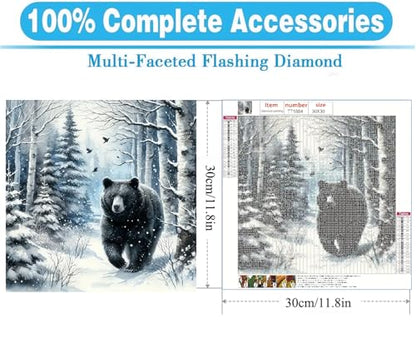 MOMDEDP Diamond Painting Kits for Adults -Forest Bear DIY 5D Diamond Art Kits Full Drill Winter Diamond Dots Paintings with Diamonds Gem Art and Crafts for Beginners Home Decor 12x12inch Animal