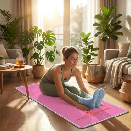 Upgraded Yoga Mat Towel with Bonus Grip Socks, Elegant Embroidered - color: Rose Pink