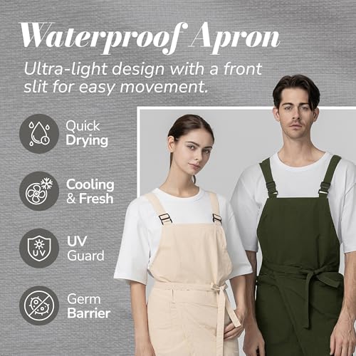 Unisex Waterproof Apron Restaurant Cooking Cafè Flower Shop Baking Kitchen Length Adjustable - color: Sky Blue