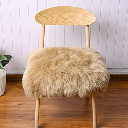 Softlife Camel Faux Fur Sheepskin Chair Cover 2 PCs Seat Cushion Pad Super Soft Area Rugs for Living Bedroom Sofa Dorm (1.6ft x 1.6ft) - color: Camel-2pcs