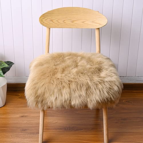 Softlife Camel Faux Fur Sheepskin Chair Cover 2 PCs Seat Cushion Pad Super Soft Area Rugs for Living Bedroom Sofa Dorm (1.6ft x 1.6ft) - color: Camel-2pcs