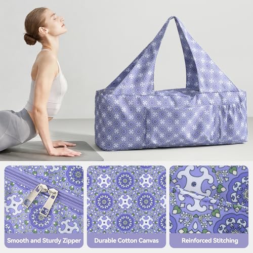 BOULDER BEE Yoga Mat Bag with Wet Pocket, Large Yoga Mat Carrier Fits All Your Stuff, Personalized Yoga Gifts, Gym Tote Bag for Women - color: Purple