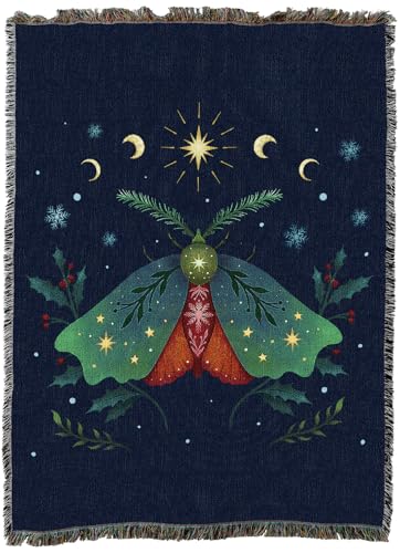 Pure Country Weavers Christmas Moth by Episodic Drawing - Gift Tapestry Throw Blanket Woven from Cotton - Made in The USA (72x54) - color: Christmas Moth, size: 72x54