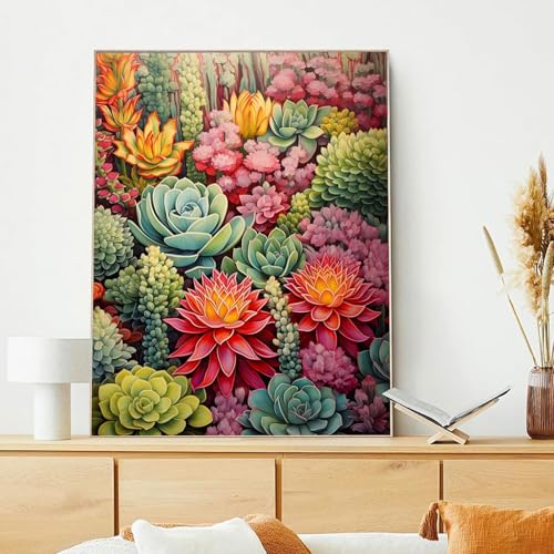 xcemhil Succulents Paint by Numbers Kit for Adults Beginner, Succulents Paint by Number for Adult, Acrylic Paint by Numbers Kits Suitable for Home Wall Art Decor Gifts 16x20 Inch - color: 33-Succulents, size: 16*20