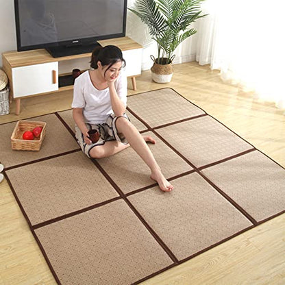 Nisorpa 71'' x 71'' Japanese Rug Tatami Rug Mat 0.47'' Thick Tatami Mat - color: Brown