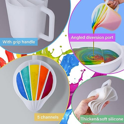 LET'S RESIN 17oz Silicone Split Cup with Handle, 5 Channels | Thick reusable 500 ml cup has five channels and a handle for controlled acrylic paint pouring and resin art - size: 1 Cup (17 oz)