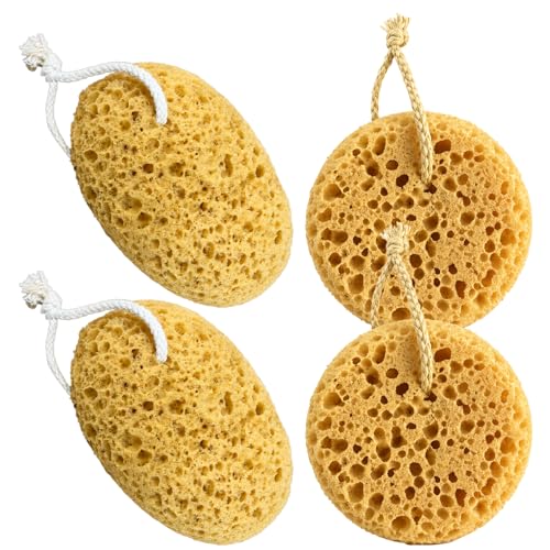 Sea Sponge, Natural Sea Sponges for Shower, 4-Piece Set with 2 Soft and Absorbent Bath Sponges for Gentle Skin Care and Daily Cleansing, Long-Lasting and Reusable Natural Sponges