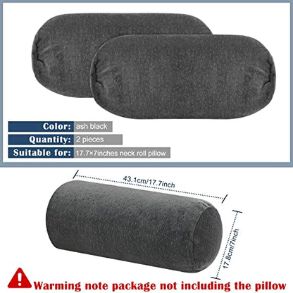 Remerry 2 Pcs 17 x 7 Inches Velvet Neck Roll Pillow Cover with Zipper, Soft Bolster Pillowcases for Cylindrical Pillow (Cover Only, Bolster Not Included)(Ash Black) - color: Ash Black, size: 17 x 7 Inches