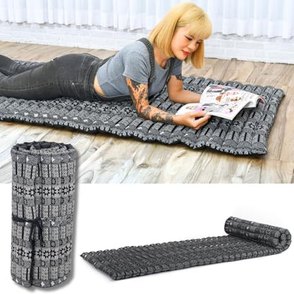 Leewadee - Foldable Floor Mattress - Japanese Roll Up Futon -Trifold Tatami Mat- Guest Floor Bed - Camping Mattress - Thai Massage Mat, Kapok Filled, 75 x 28 inches, Black | Foldable and breathable mattress for sleeping, yoga, meditation & massage. Ideal
